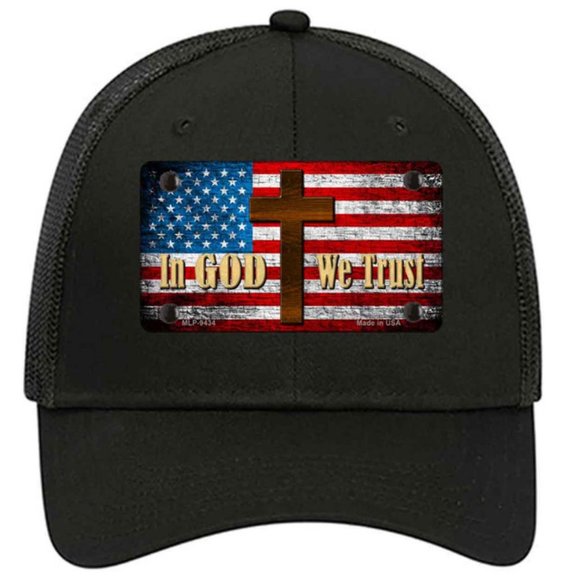 In God We Trust Metal on Trucker Mesh Hat - Black - Picture 1 of 2